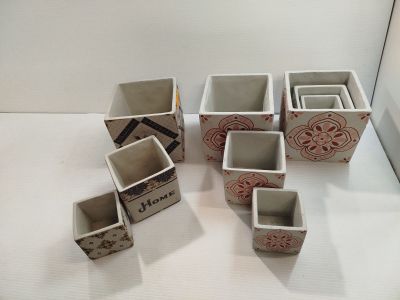 Lot de 9 - ATMOSPHERA - Cache-pots cubiques en ciment - Moti…