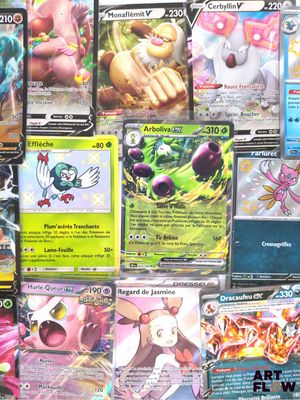 a lot of pokemon cards that are on the table