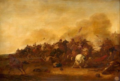 une image d'un tableau représentant un groupe d'hommes à cheval