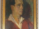 portrait d'un homme en chemise rouge dans un cadre doré