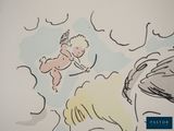 a drawing of a baby in the sky with a cupid on it