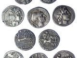 a set of nine ancient greek silver coins