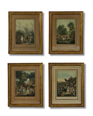 Ensemble de quatre gravures polychromes, représentant des sc…