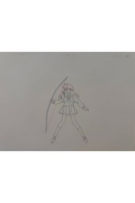 pencil drawing of a girl with a bow and a bow in her hand