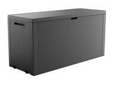 a black plastic storage box on a white background