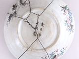 a white plate with a floral design on it