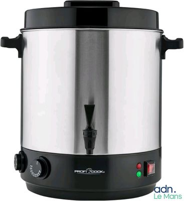 a black and silver crock pot on a white background