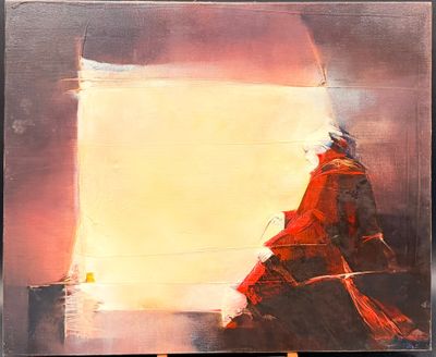 une peinture à l'huile représentant un homme vêtu d'une robe rouge, assis devant une fenêtre