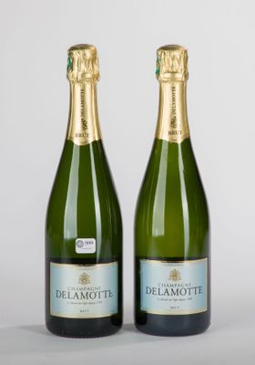 deux bouteilles de champagne posées l'une à côté de l'autre sur une table