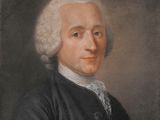 un vieux tableau représentant un homme aux cheveux blancs vêtu d'une veste noire