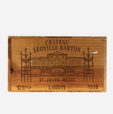 wooden box with a drawing of chateau lefouile barton on it