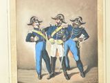 two men in military uniforms standing next to each other in front of a painting