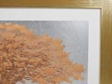 a picture of a painting of a tree with a bench underneath it