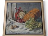 tableau représentant une nature morte composée de légumes posés sur un rebord de fenêtre
