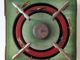 a picture of a green and red box with a clock on it