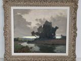 an image of a painting of a landscape with trees and a river