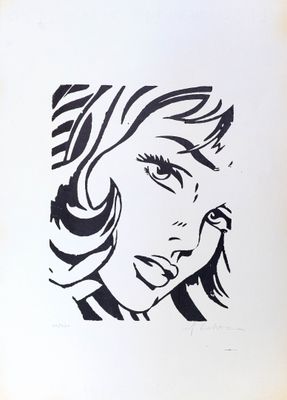 un dessin en noir et blanc représentant le visage d'une femme aux cheveux longs