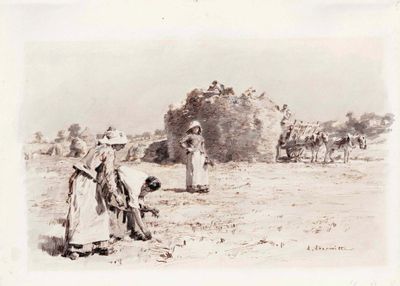 a black and white photo of a group of people in a field