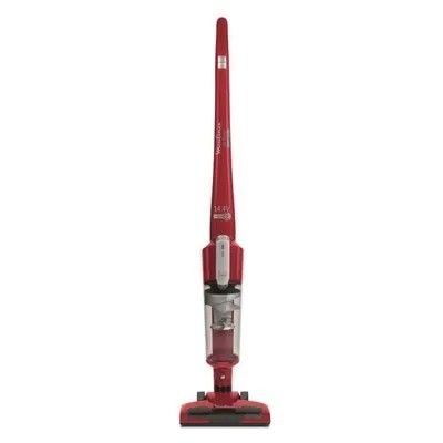 un aspirateur rouge avec une poignée rouge sur fond blanc