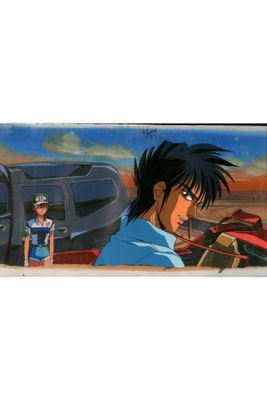an image of a painting of a man and a woman in front of a car