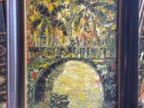 an oil painting of a bridge over a body of water