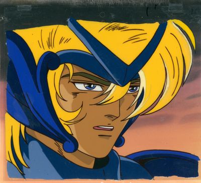 a close up of a picture of a cartoon character wearing a helmet
