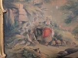 a painting of a group of people riding on a horse drawn carriage