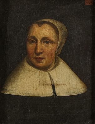 un tableau représentant une femme portant un col blanc et une robe noire