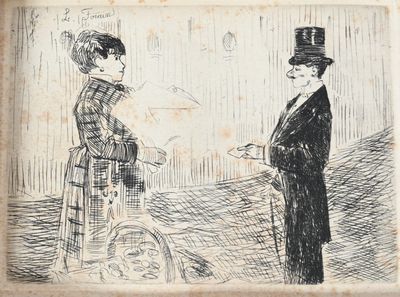 dessin représentant un homme et une femme se serrant la main dans une pièce
