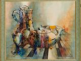 painting of a painting of a horse on a piano keyboard