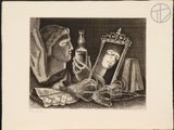 an image of a drawing of a woman looking at her reflection in a mirror