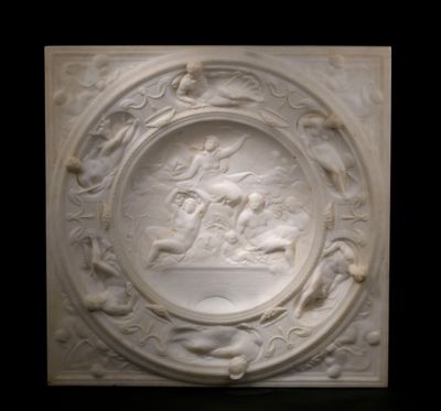 une image représentant, en relief blanc, un homme et une femme dans un bateau