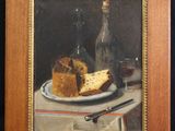 a painting of a piece of cake on a plate