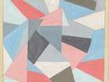 an image of a painting of a geometric design with blue, pink, and grey colors