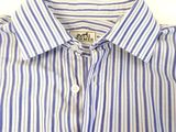 the blue and white striped shirt has a button down collar
