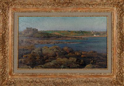 une image représentant un tableau d'un château sur une côte rocheuse