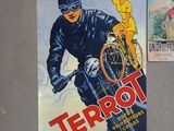 a poster of a man riding a motorcycle next to a poster of a woman on a bike