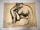 drawing of a nude woman sitting on her stomach