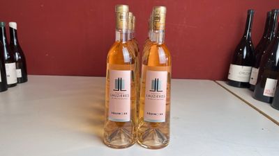 deux bouteilles de vin posées l'une à côté de l'autre sur un comptoir