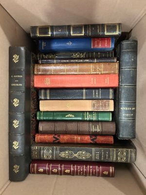 a lot of books in a box on the floor