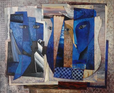 une photo représentant un collage d'œuvres d'art bleues et marron