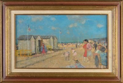 François GALL (1912-1987) "La plage à Deauville" HST, SBG, t…