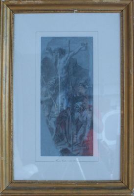 Crucifixion. Crayon noir sur papier apprêté marouflé par VER…