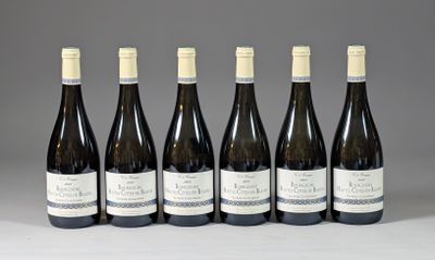 six bouteilles de vin sont alignées sur une table