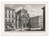 un vieux dessin représentant un grand bâtiment avec une horloge sur sa façade