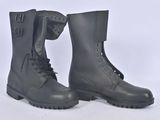 pair of black combat boots on a white background