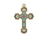 un pendentif en forme de croix en or orné d'une croix multicolore
