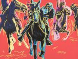 une peinture représentant un groupe de personnes à cheval