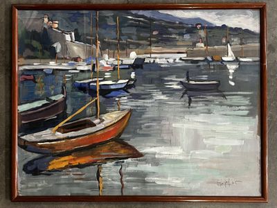 HIPPOLYTE (XX) Vue d'un port Huile sur papier