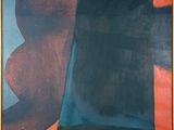 an image of a painting on a wall with a red and blue background